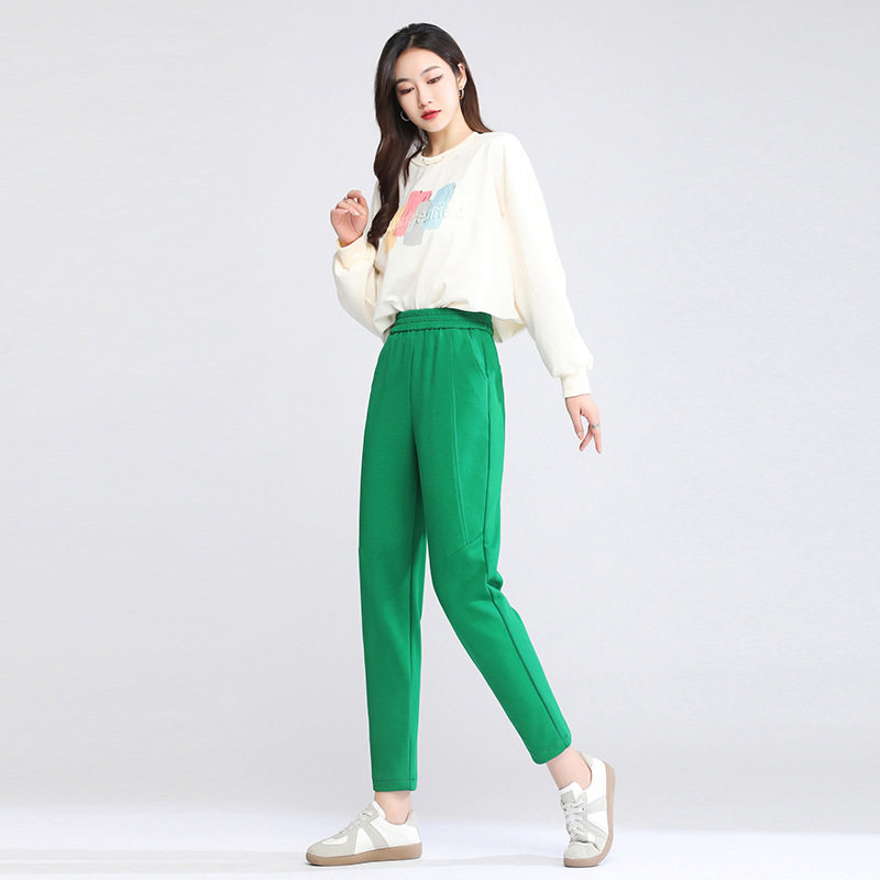 2022 Spring/Summer new style stretched-waist women's 9-inch pants, high-waisted women's pants, Halon pants, casual, versatile and comfortable to pair with radish pants details Picture